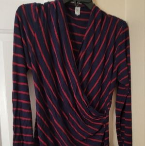 Long Sleeve Strip Beautiful Blouse Size Large Stretchy